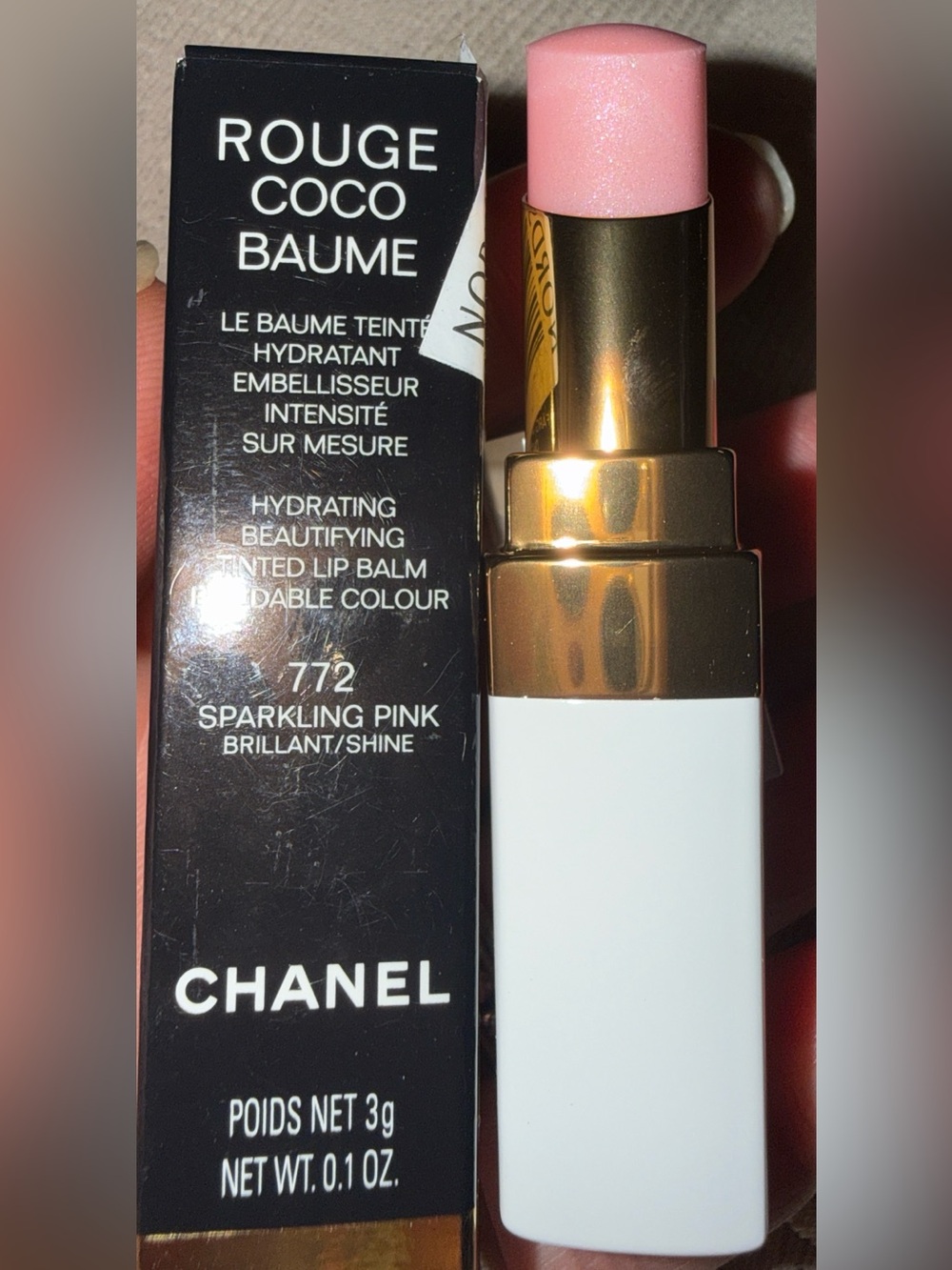 New CHANEL Rouge Coco Baume Hydrating Tinted Lip Balm Sparkling Light Pink